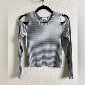 LNA Cold Shoulder Top Size Small Gray with Black Stripes